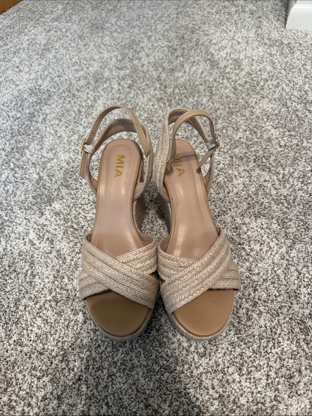 MIA Natural Braided Espadrille Wedge Sandals